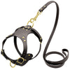 Image of Adjustable Genuine Leather Dog Harness + Walking Leash For Small & Medium Dogs