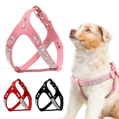 Soft Suede Leather Rhinestone Harness For Small and Medium Dogs