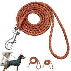 Braided Leather Dog Leash Rolled Round For Small & Medium Dogs