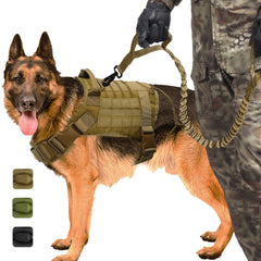 Military Tactical Dog Harness + Durable & Comfortable Leash For Training and Running